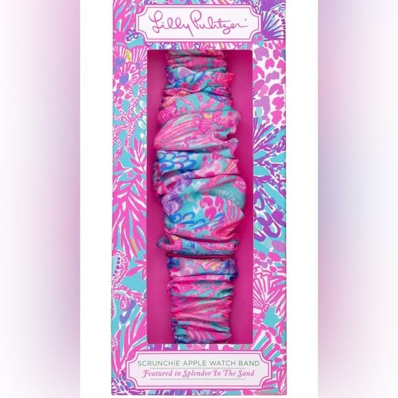 LILLY PULITZER Scrunchie Apple Watch Band Pink Blue Splendor in the Sand - Picture 2 of 3